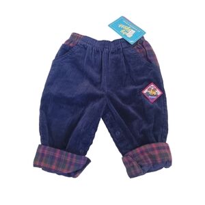 Vintage NWT Baby Oshkosh B'gosh Blue Corduroy Pants With Plaid Detail, 12 Months